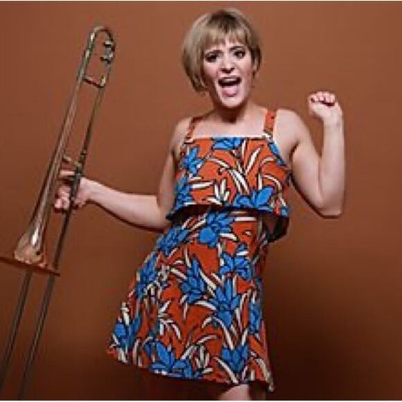 5/ $25 TOPSHOP Blue Orange Floral Mini Dress with Side Cut-Outs and Overlay Sz 4 - Picture 1 of 10
